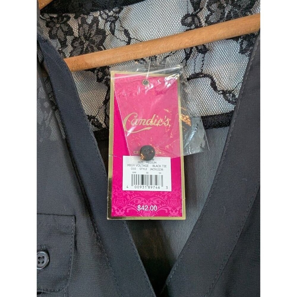 Candies‎ Top Women Juniors Medium Sheer Lace Cropped Tie Whimsigoth Witchy NEW - Picture 5 of 10